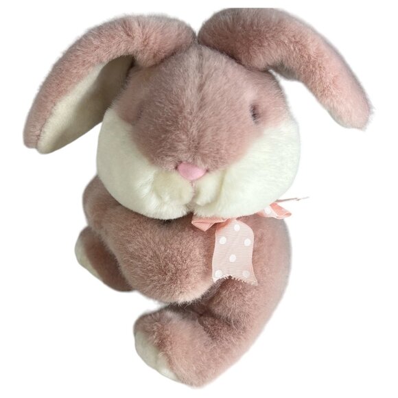 1985 Connie Cottontail Plush Bunny Rabbit 12” Pink Stuffed Animal Polka Dot Bow - Picture 2 of 10